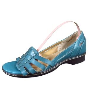 Softspots Womens Huarache Sandals Size 8 Teal Blue Leather Pillowtop Comfort